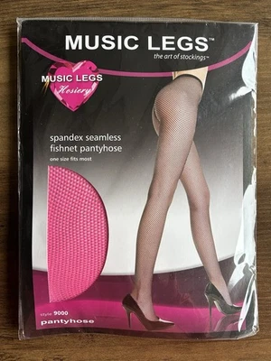 Meia-calça Music Legs nova com etiquetas elastano sem costura rede de pesca rosa quente tamanho único serve para a maioria - Imagem 1 de 4