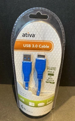 ATIVA Micro USB-A to MICRO-B USB 3.0 6 FT CABLE - Item # 482-002 - Image 1 of 2