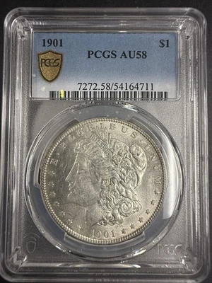 1901 Morgan Silver Dollar, AU58 PCGS Gold Shield (10438) - Image 1 of 4