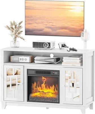 Soporte de TV para Chimenea para TV de 60 Pulgadas, Centro de Entretenimiento Blanco con Gabinete de Almacenamiento Foto 1 de 4