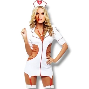7 Pc Sexy Naughty Nurse Costume Starline Cut Out White Uniform Dress Size M - Picture 1 of 18