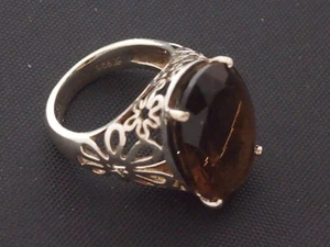 Vintage Smokey Topaz 925 Silver Ring - Picture 1 of 10
