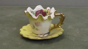 Vintage HAND PAINTED MT JAPAN Miniature Tea Cup and Saucer Colorful scalloped - Picture 1 of 8