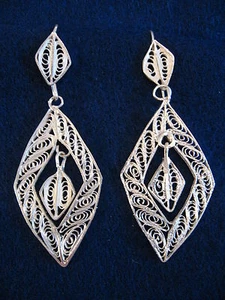 DELICATE FILIGREE .925 STERLING SILVER EARRINGS ORISSA INDIA - Picture 1 of 1
