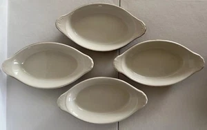 4 Vintage Hall 528 Brown & White Oval Au Gratin Baking Casserole Dishes - Picture 1 of 3