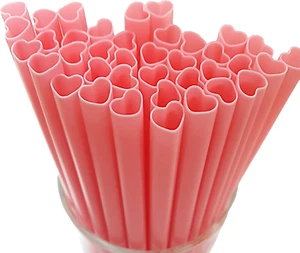 100Pcs Heart Shaped Pink Straws Disposable Drinking Cute Straw Individually Wrap - Picture 1 of 12