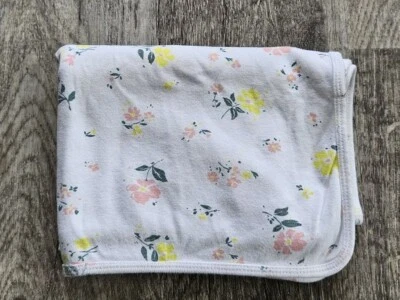 CARTERS Baby Girl Blanket White w/Pink & Yellow Flowers Floral Cotton Stretch - Imagem 1 de 4