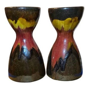 Pier One Hourglass-Shaped Candle Holders Abstract Drip Glaze Design Glitter - Picture 1 of 7