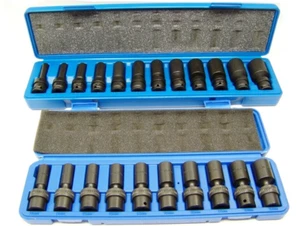 22 Pcs 3/8 "Drive Universal Swivel Deep Impact Socket CR Molibdeno Métrico y Sae - Imagen 1 de 1
