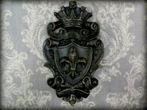 Shield wall plaque. Fleur de Lis decor. Royal Medieval Crown Office Decor. NEW - Picture 1 of 6