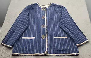 Koos Of Course Jacket Womens 1X Multicolor Striped Linen Reversible Button Front - Picture 1 of 5