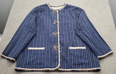 Koos Of Course Jacket Womens 1X Multicolor Striped Linen Reversible Button Front - Image 1 of 4