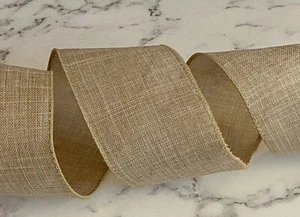 Wired Ribbon By The Yard 2.5” Wide Khaki Tan Neutral Farmhouse - Picture 1 of 3