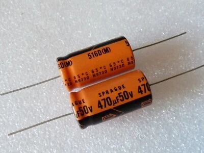 2x Vishay Sprague 516D Condensateur Électrolytique Axial 470µF 50V 85°C