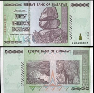2008 50 TRILLION DOLLARS ZIMBABWE BANKNOTE, AA P-90 GEM UNC - Picture 1 of 10