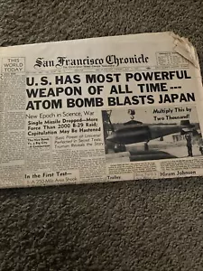 San Francisco Chronicle Newspaper WW2 Aug 7 1945 Atom Bomb - Picture 1 of 6