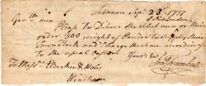 1777, Jonathan Trumbull signed payment for gunpowder stores, New London, Conn.