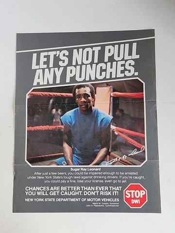Sugar Ray Leonard 1980's Boxing New York State DMV Stop DWI Poster Mario Cuomo Cover