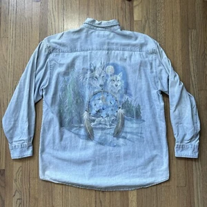 Habitat Wilderness Wolf Pack Las Vegas Denim Shirt SZ L VTG Nature Streetwear - Picture 1 of 14