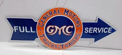 GMC Motors Trucks Full service Porcelain Enamel Sign  40 x 16.5 Inches 1 Side - Image 1 of 4