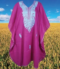 Women Kashmiri Kaftan Plugged Purple Embroidered Party Caftan Dress
