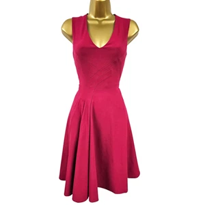 Karen Millen 10 UK Fuchsia Pink Crepe Drape Front Fit Flare Dress Wedding Guest - Picture 1 of 11