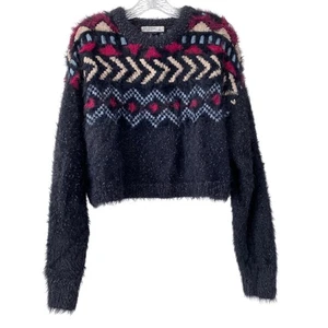 Arizona Jean Co Fuzzy Cropped Aztec Fair Isle Nordic Sweater Gr. Woodland Camp - Bild 1 von 7