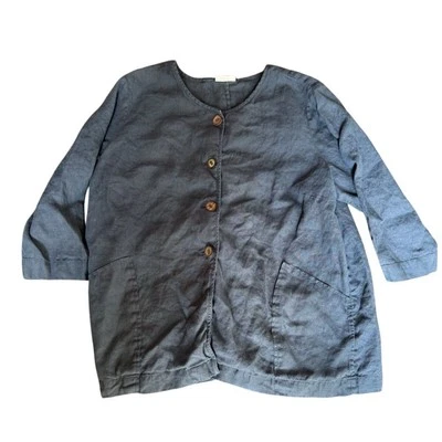 J.Jill Women's Linen Jacket Small Blue Lightweight L/S pure Jill shacket blazer - Image 1 of 4