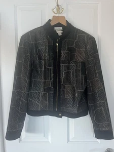 Bomber Style Vintage Jacket By Joseph Ribkoff Size 12 Snake Effect Finish - Picture 1 of 6