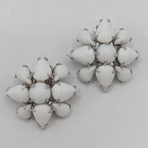 Weiße Milchglas Birnenform und Runde Strass Clip auf Ohrringe Silberfarben - Bild 1 von 15