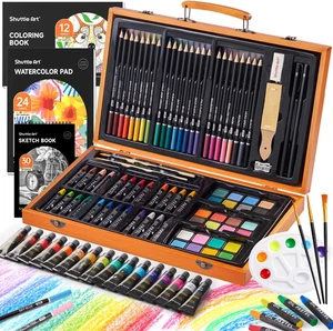 Juego de arte de lujo de 118 piezas, suministros de arte en estuche de madera, kit de arte de dibujo de pintura - Imagen 1 de 8