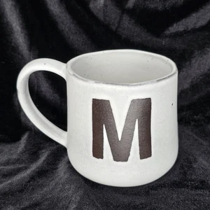 Crate & Barrel Monogram M Mug Artisan Stoneware Portugal Gray Black 14 oz RARE - Picture 1 of 5