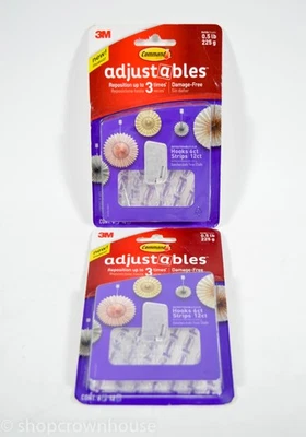 2pk 3M Command Adjustables 6 Clear Clips 12 Strips Damage Free 17830CLR-6ES pack - Image 1 of 2