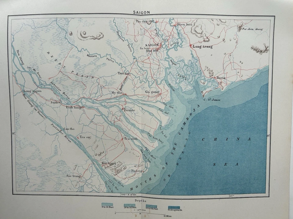 Оригинальная антикварная карта Сайгон, Вьетнам 1884 г. - Изображение 1 из 3