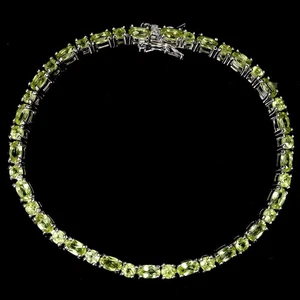 925 Sterling Silver Bracelet Oval Peridot 5x3mm Natural Gemstone Jewelry 7 Inch - Picture 1 of 14
