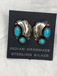 Indische handgefertigte Ohrstecker Sterlingsilber & Türkis, neu auf Karte - Bild 1 von 4