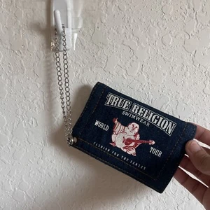 True Religion Cadena Bolsa Pequeña Azul Denim Monedero Llavero - Imagen 1 de 5