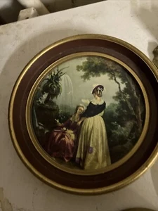 Vintage Print of French Artist Jean Baptiste Hilaire Wood Frame Maroon W/ Gold - Picture 1 of 3