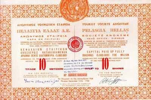 Greece PELASGIA HELLAS SA , Title of 10 Shares , Bond Stock Certificate , 1968 - Picture 1 of 6