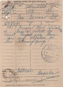 RARE IRAQ BAGHDAD MESSAGES ARMY SIGNALS FIELD TELEGRAPH POLITICAL BAQUBAH 1918