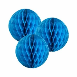 3x Blue 4 Inch HoneyComb Round Tissue Paper Lantern Balls Pom Poms Wedding Decor - Picture 1 of 11