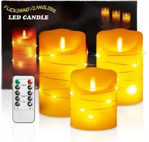 3er Set LED Echtwachskerzen Kerze Timer mit Lichterkette Warmweiß inkl. Batterie - Bild 1 von 9