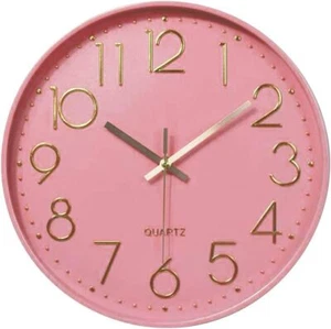 Silent Wall Clock 12" Quartz Battery Operated Modern Home Decor Pink Decor - Picture 1 of 1
