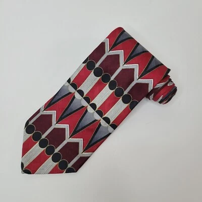 Martin Wong Napa, CA Gray Black Wine Geometric Silk Pointed Tie USA 57x3.75 - Image 1 of 4