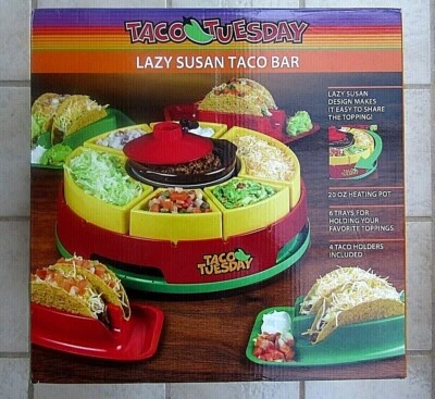 Taco Tuesday Heated Lazy Susan Topping Bar Nostalgia NEW in Box w/4 Holders BX - Image 1 of 2