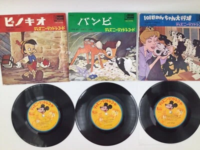 Disneyland Records 1962 Bambi 101 Dalmatians 1963 Pinocchio Anime Japanese lines - Image 1 of 4