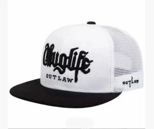 THUG~LIFE Outlaw - Embroidered Snapback Trucker Ballcap, Flat Bill (Wht/Black) - Bild 1 von 1