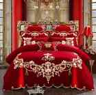 Red ChineseStyle Wedding Embroidery Duvet Cover Bed Sheet Set Cotton Bedding Set