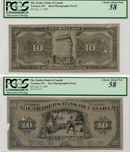 1909 $10 Traders Bank of Canada, Face & Back Photographic Proof Set - PCGS AU 58 - Picture 1 of 2