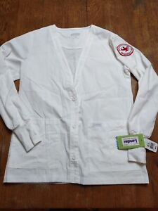 NWT Landau Med RN Nursing Arkansas Button Up Scrub Jacket White Medium M
